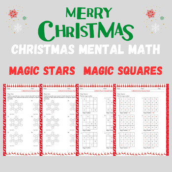 Preview of Christmas Mental Math Magic Squares And Stars Winter Worksheets Magic Numbers