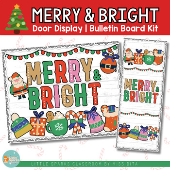 Preview of Christmas Merry and Bright Door Display | Bulletin Board Kit