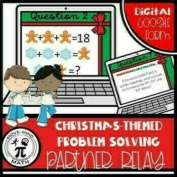 Preview of Christmas Middle School Math Problem Solving Activity: Digital Partner Relay