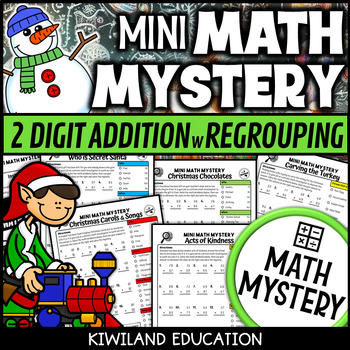 Preview of Christmas Santa Mini Math Mystery Games 2 Digit Addition with Regrouping