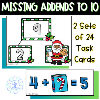 Preview of Christmas Missing Addends Task Cards - Solve for the Missing Addend to 10