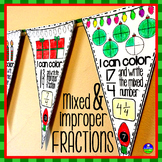 Christmas Mixed Numbers and Improper Fractions Holiday Pennants