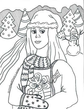 Preview of Christmas Mona Lisa Coloring Sheet