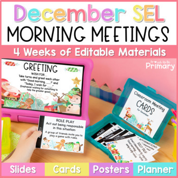 Preview of Christmas Morning Meeting Slides - December SEL Activities, Questions, Greetings