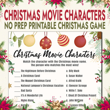 Christmas Movie Characters Game Printable No Prep, Office Party Game