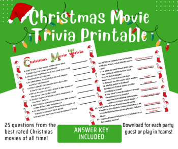 Preview of Christmas Movie Trivia Game Printable - No Prep! (Great for Holiday Parties)