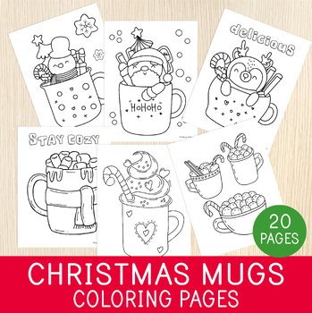 Preview of Christmas Mugs Coloring Pages, Xmas Coloring Sheets, Holidays Activity, No Prep