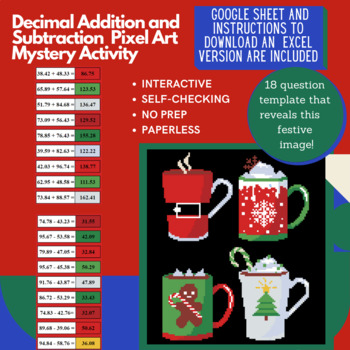 Preview of Christmas Mugs Decimal Addition and Subtraction Pixel Art Mystery