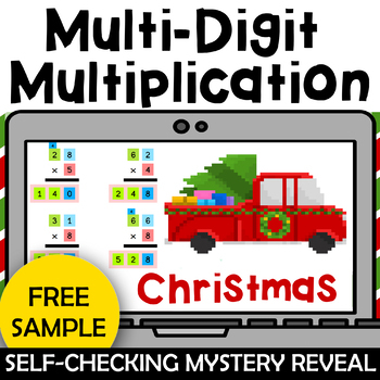 Preview of Christmas Multi Digit Multiplication Mystery Reveal 2 digits x 1 digit (FREE)
