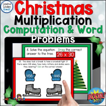 Preview of Christmas Multi-Digit Multiplication Word Problems Digital Boom Cards