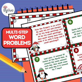 Preview of Christmas Multi-Step WORD PROBLEMS - Task Cards - Math Scoot Activity - NO PREP!