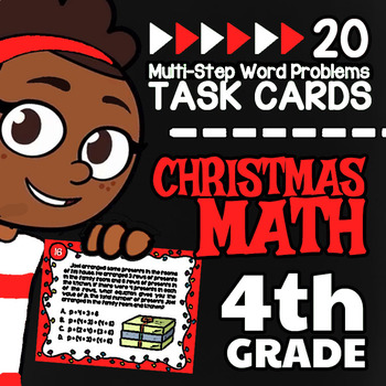 Preview of 4th Grade Multi-Step Word Problems ☆ 4th Grade Christmas Math Task Cards