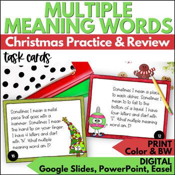 Preview of Christmas Multiple Meaning Words Task Cards- December Vocabulary Review Activity