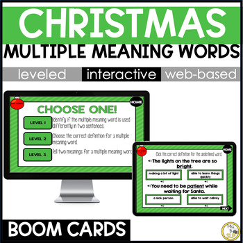 Preview of Christmas Multiple Meaning Words - Vocabulary Skill Builder - Digital Boom Cards