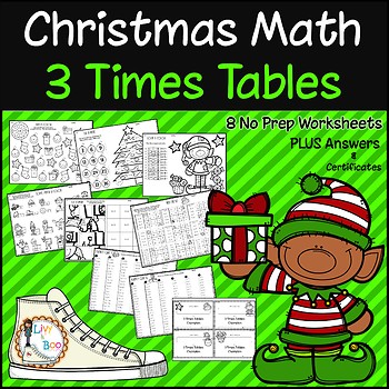 Preview of Christmas Multiplication - 3 Times Tables - No Prep Worksheets