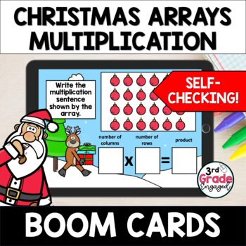 Preview of Christmas Multiplication with Arrays Math Boom Cards Holiday Digital Task Cards