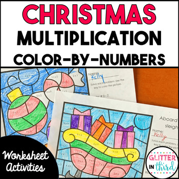 Preview of Christmas Multiplication Color By Number Coloring Pages Worksheets FREE
