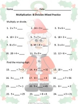 grade multiplication for problems math worksheets 1 word Christmas & The Multiplication Division Teaching by
