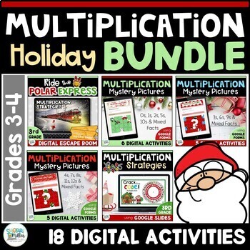 Preview of Christmas Activities Multiplication Facts & Strategies Practice December BUNDLE