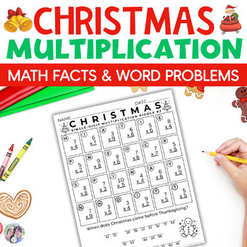 Preview of Christmas Multiplication Math Fact Riddles Worksheets & Word Problems Task Cards