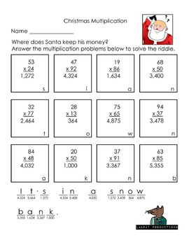 Christmas Multiplication Riddle by Chris Bartal | TPT