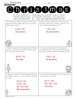 Christmas Multiplication Word Problems Freebie by A Teacher's Light