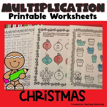 Christmas Multiplication Worksheets by Teaching Naturally | TpT