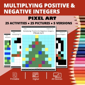 Preview of Christmas: Multiplying Positive & Negative Integers Pixel Art Activity