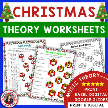 Preview of Christmas Music Theory Worksheets and Activities – Print and Digital