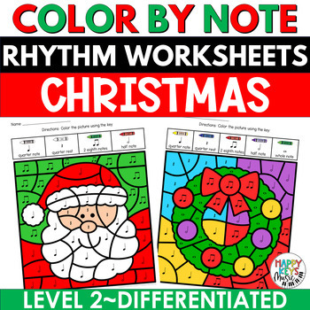Preview of Christmas Music Coloring Pages - Color by Note Rhythm Worksheet Activities 2