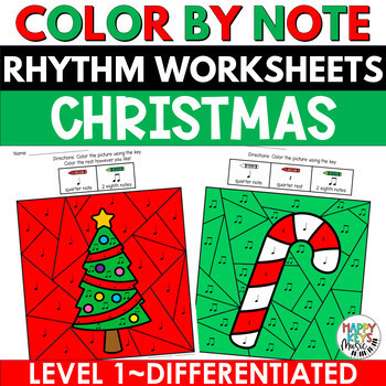 Preview of Christmas Music Coloring Pages - Color by Note Rhythm Worksheet Activities 1