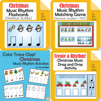 Preview of Kindergarten Christmas Music Rhythm Activities Bundle | Ta Ti Ti  & Rest