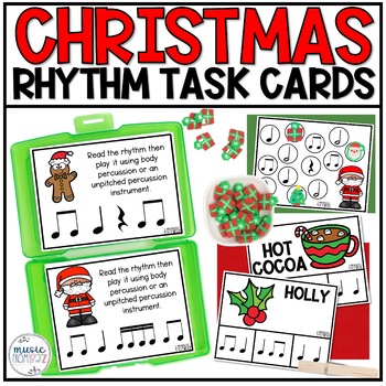 Preview of Christmas Music Task Cards - Rhythm Worksheet - Christmas Music Activities