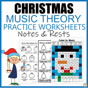 Preview of Christmas Music Theory Practice Worksheets for Beginners | Notes and Rests