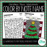 Christmas Music Worksheets: Color by Note Name