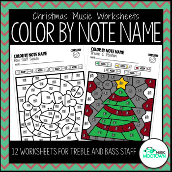 Preview of Christmas Music Worksheets: Color by Note Name