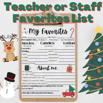 Preview of Christmas My Favorites List INSTANT DOWNLOAD Teacher's Favorite Things