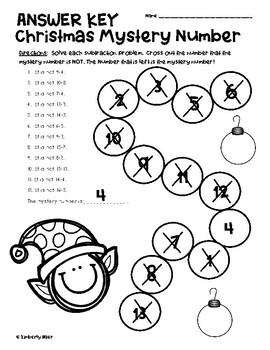 Christmas Mystery Number - Addition and Subtraction Facts Worksheet