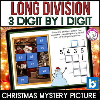 Preview of Christmas Mystery Picture 3 x 1 Digit Long Division No Remainders Boom Cards