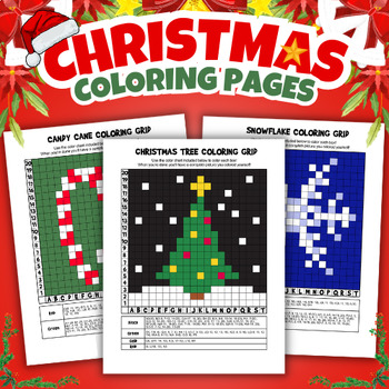Preview of Christmas Mystery Pictures Grid Coloring Pages for Kids