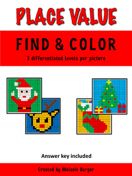 Preview of Place Value: Find & Color Christmas Mystery Pictures (Santa, Reindeer)