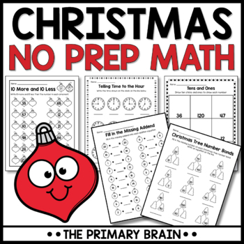 Preview of Christmas Math Worksheets No Prep Printable December Activities