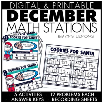 Preview of Christmas NO PREP Math Stations for Winter and December | Math Centers