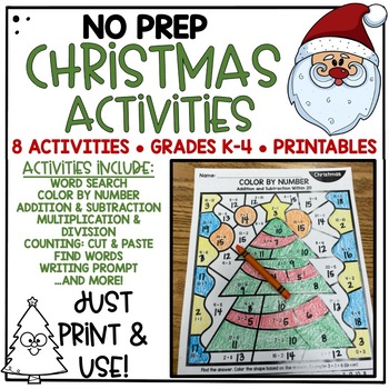 Preview of Christmas NO PREP Printables {8 ELA & Math Activities for K-4}