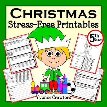 Preview of Christmas NO PREP Printables - Fifth Grade Math and Literacy Worksheets