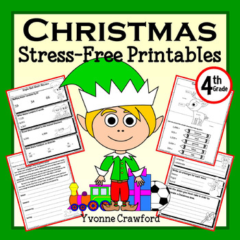 Preview of Christmas NO PREP Printables Fourth Grade Math and Literacy Worksheets