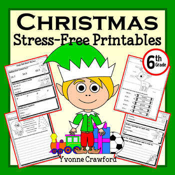 Preview of Christmas NO PREP Printables - Sixth Grade Math and Literacy Worksheets