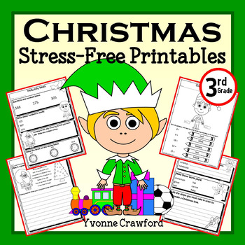 Preview of Christmas NO PREP Printables - Third Grade Math and Literacy Worksheets