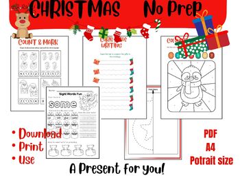 Preview of Christmas NO PREP bundle, December activities, winter kindergarten sheets