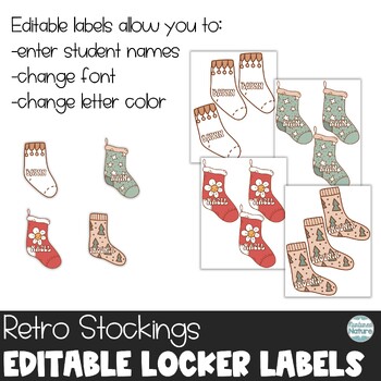 Christmas Name Tags - Editable Locker Labels or Cubby Tags - Retro